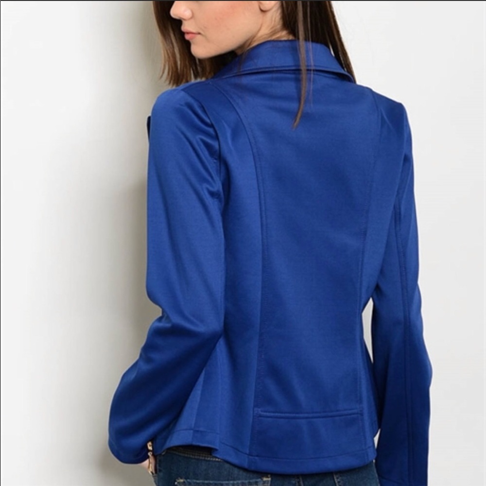 Navy Moto Jacket With Button Detail - Picture 5 of 8